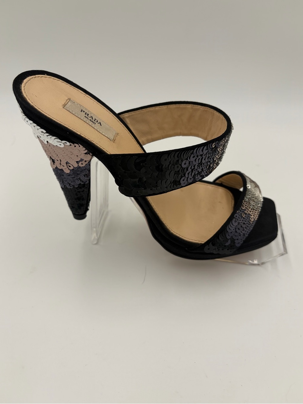 Prada Runway sequin Heels Sandals Slingback Mules 90s Size 35 US 5 New - Picture 15 of 16